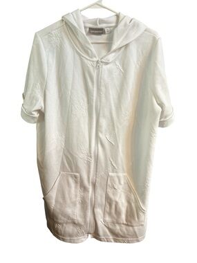 Croft & barrow White Hooded Short-Sleeve Zip Top-Med
